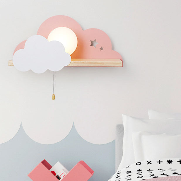 Nordische Macaron-Wolken-Wandleuchte aus Glas und Holz mit 1 Licht