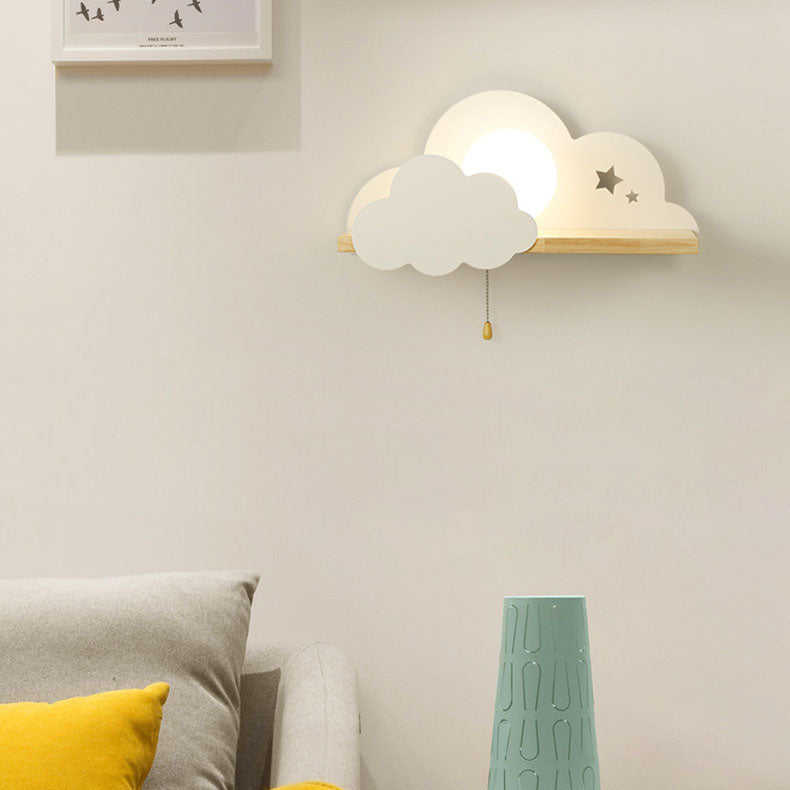 Nordische Macaron-Wolken-Wandleuchte aus Glas und Holz mit 1 Licht