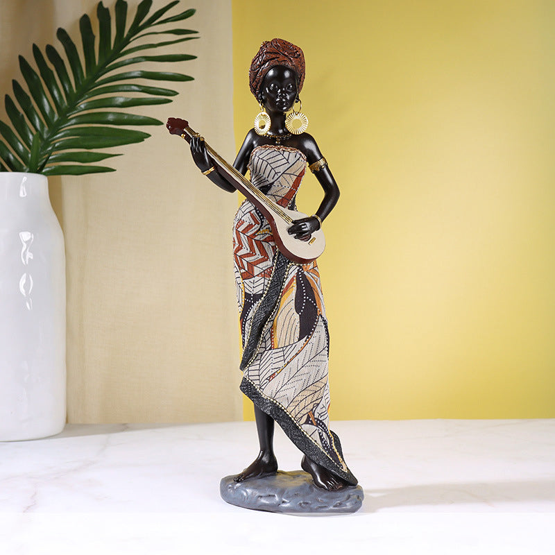 RhythmMuse - Skulptur af afrikansk kvindelig musiker med levende detaljer