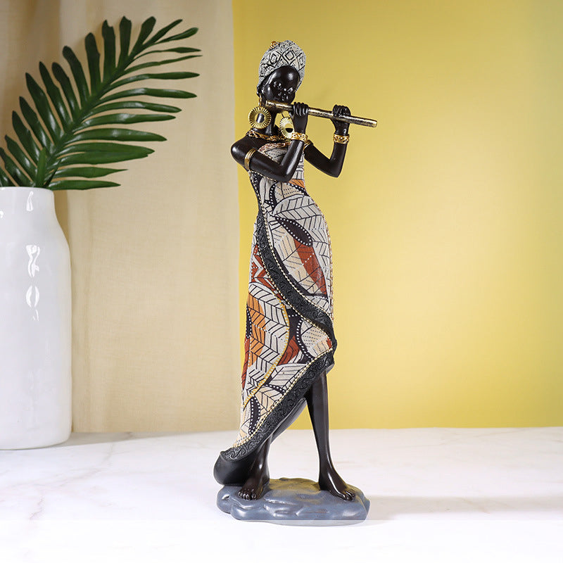RhythmMuse - Skulptur af afrikansk kvindelig musiker med levende detaljer