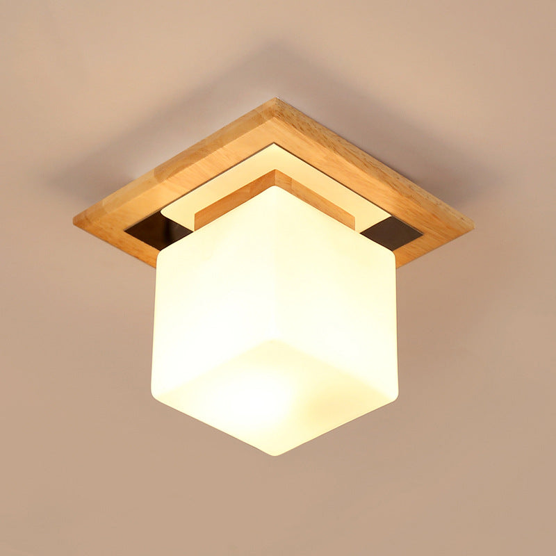 CubeLume – Nordisk Kvadratisk Loftlampe med Glas og Træ