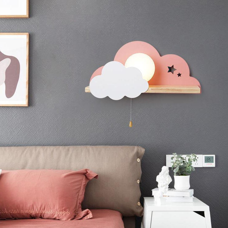 Nordische Macaron-Wolken-Wandleuchte aus Glas und Holz mit 1 Licht