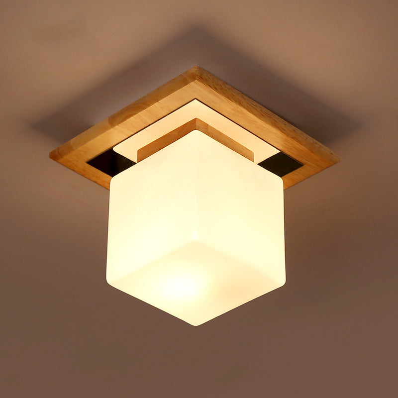 CubeLume – Nordisk Kvadratisk Loftlampe med Glas og Træ