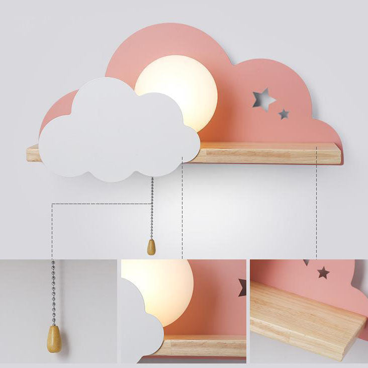 Nordische Macaron-Wolken-Wandleuchte aus Glas und Holz mit 1 Licht
