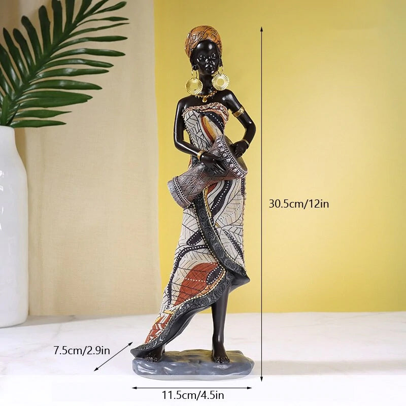 RhythmMuse - Skulptur af afrikansk kvindelig musiker med levende detaljer