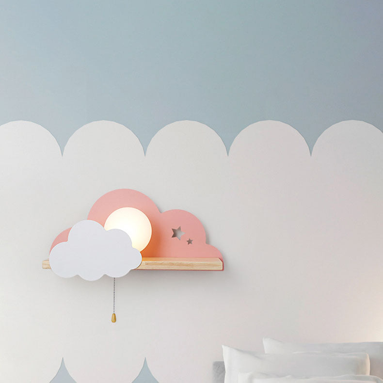 Nordische Macaron-Wolken-Wandleuchte aus Glas und Holz mit 1 Licht