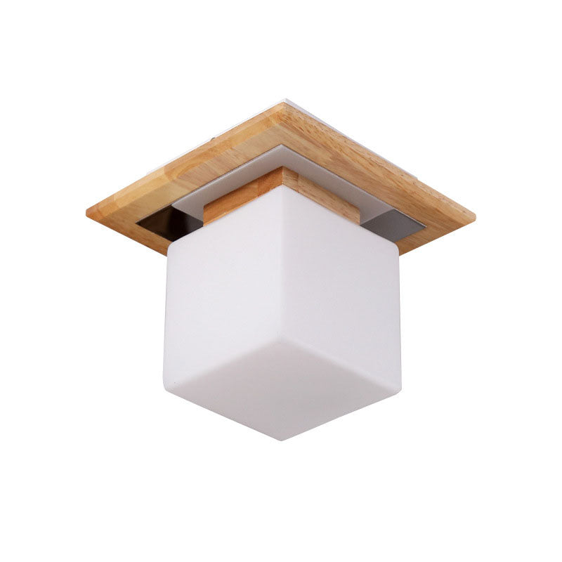 CubeLume – Nordisk Kvadratisk Loftlampe med Glas og Træ