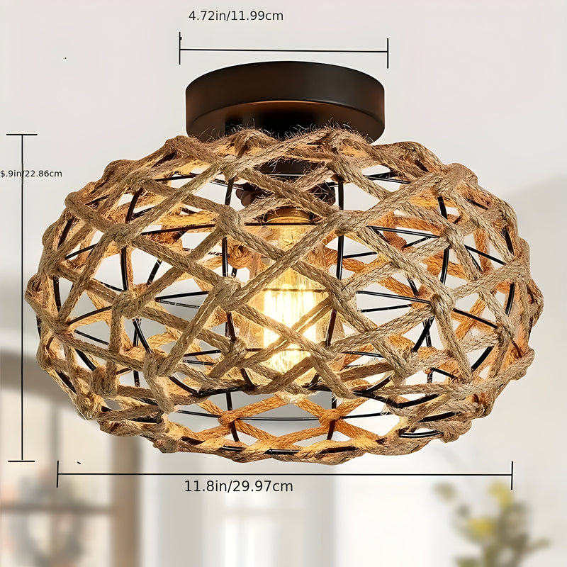 BohoGlow - Loftlampe i kyststil med vævet reb og rustik stil