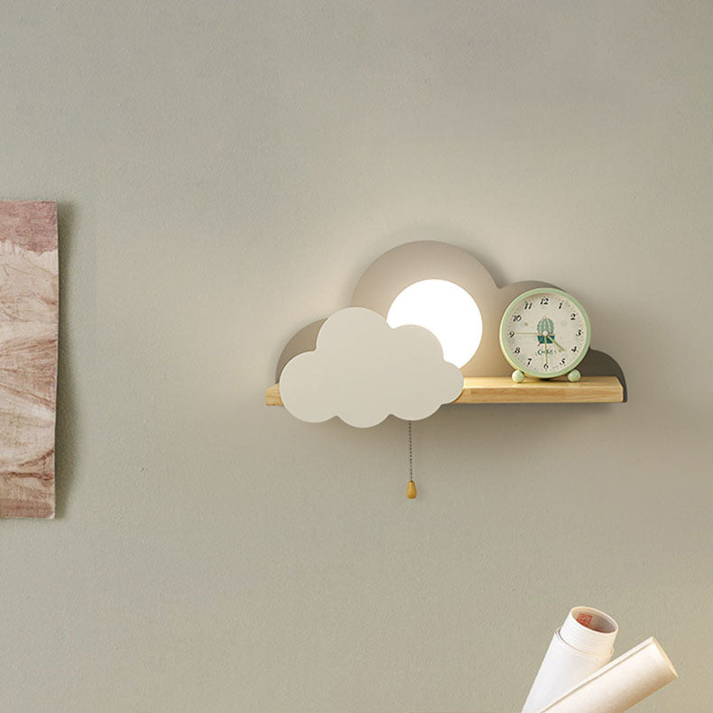 Nordische Macaron-Wolken-Wandleuchte aus Glas und Holz mit 1 Licht