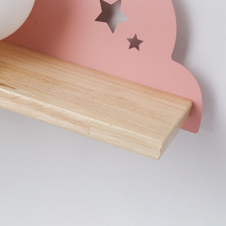 Nordische Macaron-Wolken-Wandleuchte aus Glas und Holz mit 1 Licht