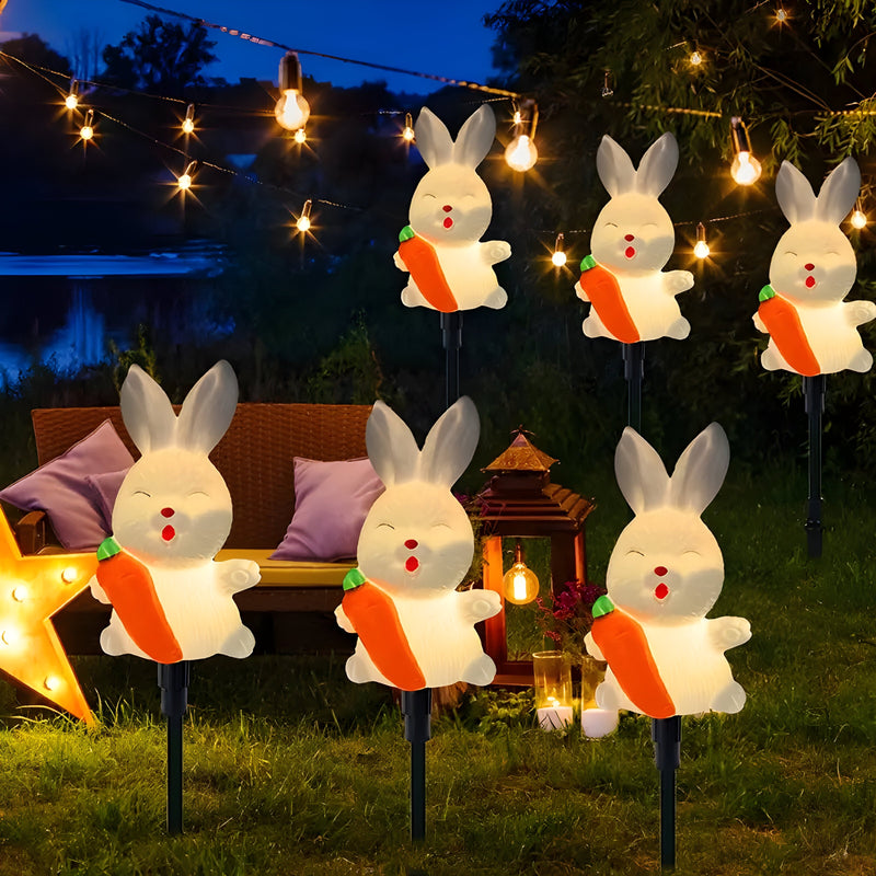 BunnyGlow - Sæt med 6 solcelledrevne påskeharelys med glødende festlig charme