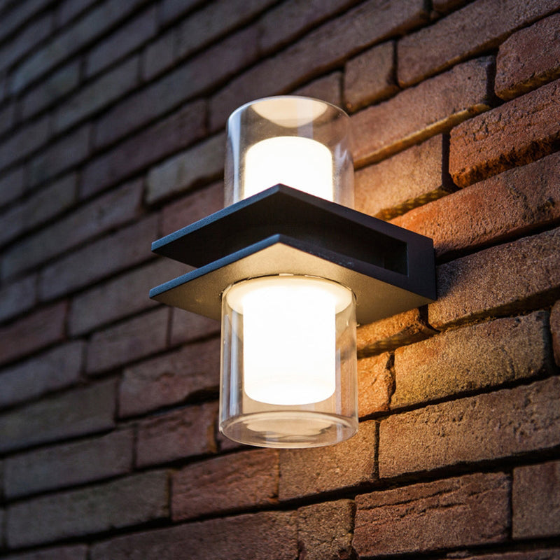 DualRay – Moderne cylindrisk sort metal- og glas udendørs væglampe