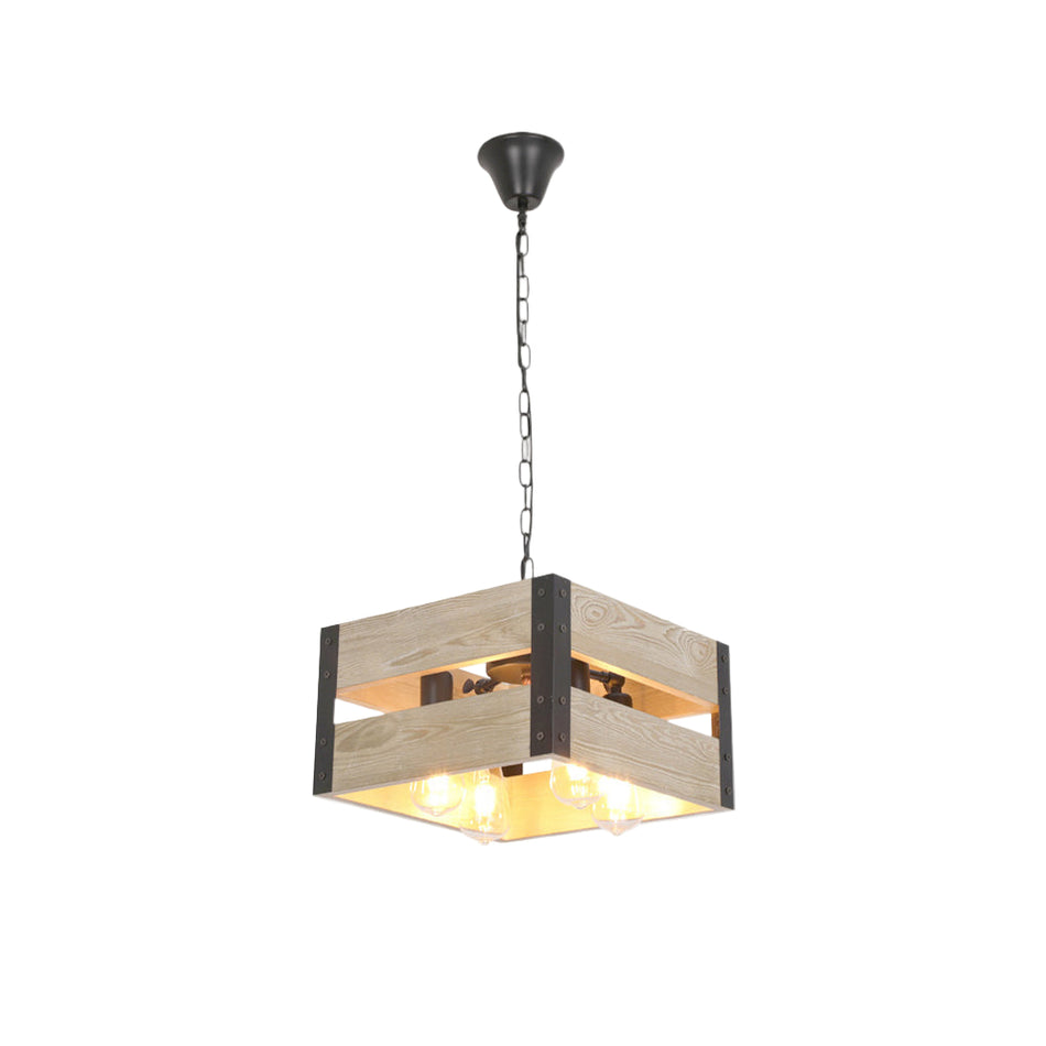 WoodForge – Retro kvadratisk pendellampe i fyrretræ og metal