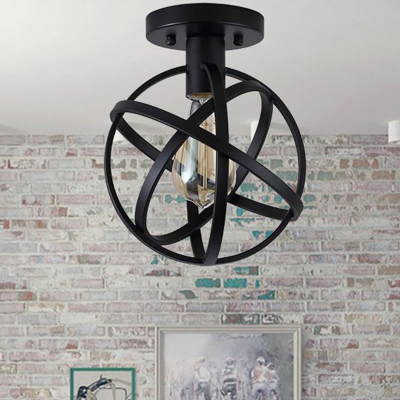 GlobeCraft – Sort retro lanterne loftslampe med flush mount