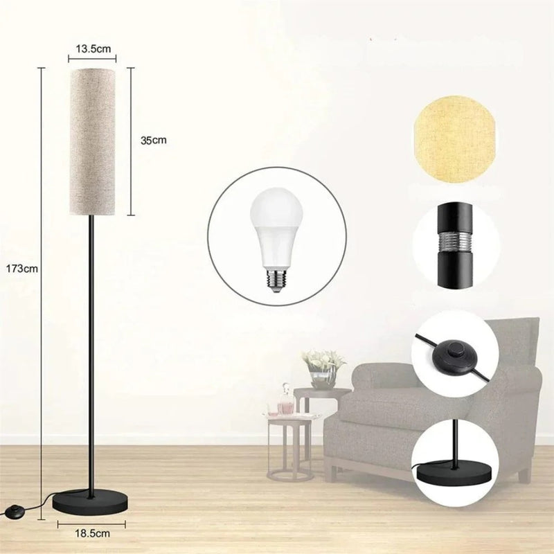 LumiGlow – Slank Gulvlampe med Cylindrisk Skærm for Blød Stemningsbelysning