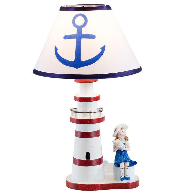 NautiGlow – Fyrtårn bordlampe til børn med anker-skærm