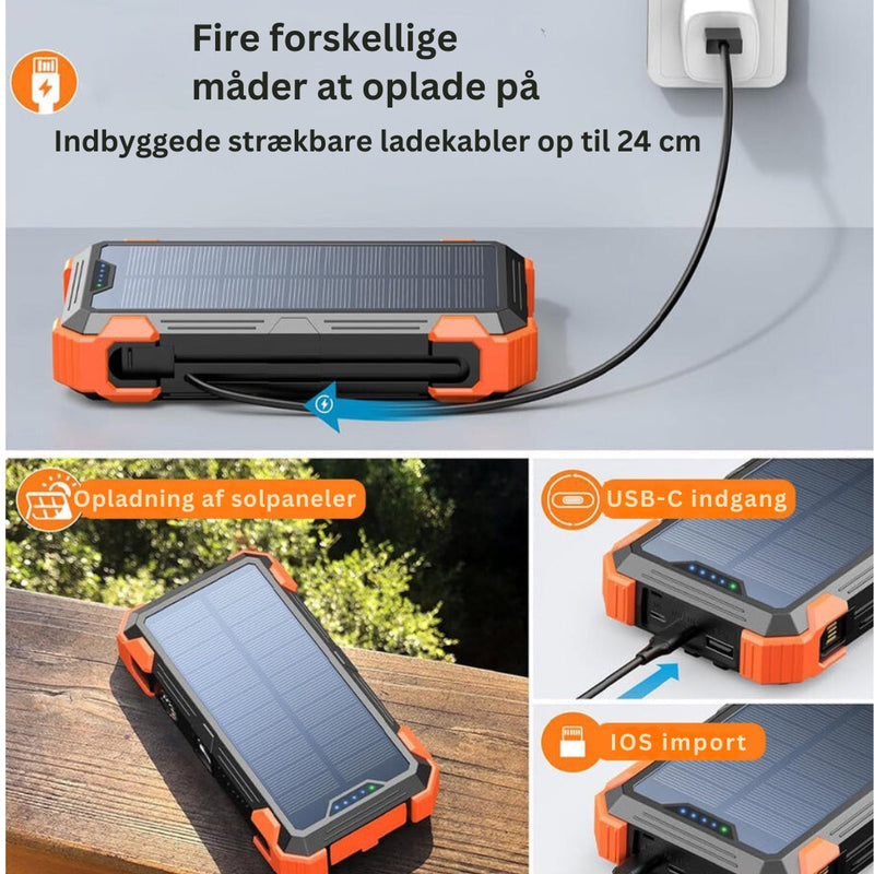 SunCharge - Solar Power Bank Med Flere Ladeporte