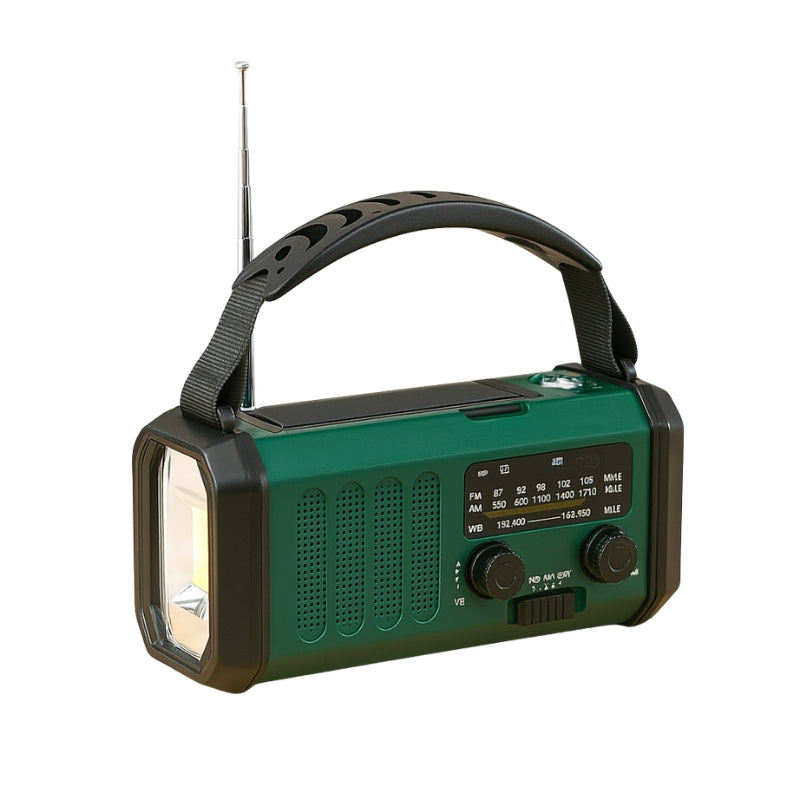 EmergencyGear – Solar Håndsvingradio med LED-lygte og Indbygget Powerbank
