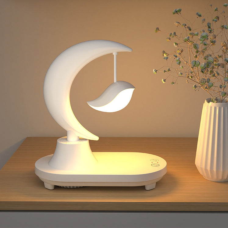 LunaSound - Trådløs måneformet LED-bordlampe med Bluetooth-højttaler og oplader