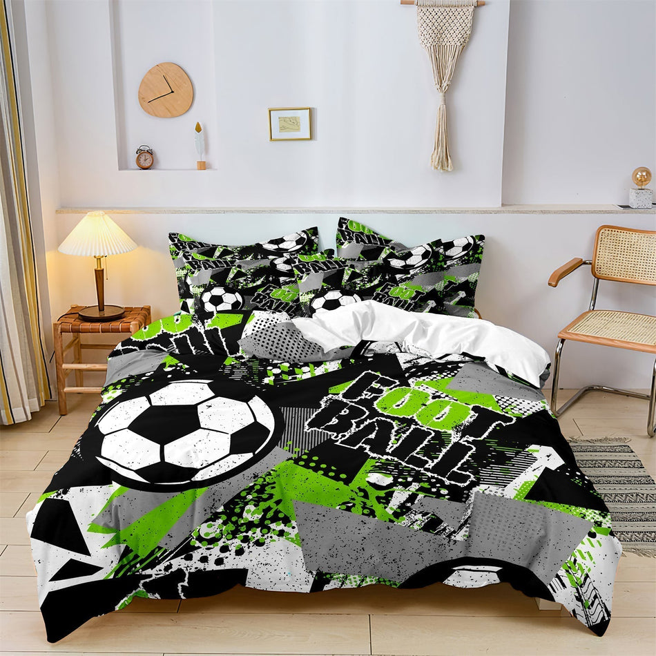 GoalMaster – Dynamisk Fodbold-Inspireret Duvet Cover og Pudebetræk Sæt for Sportsfans