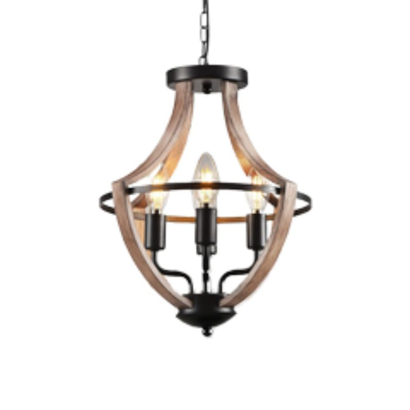 RusticLume – Landlig lysekrone med 4 lys i træ og metal