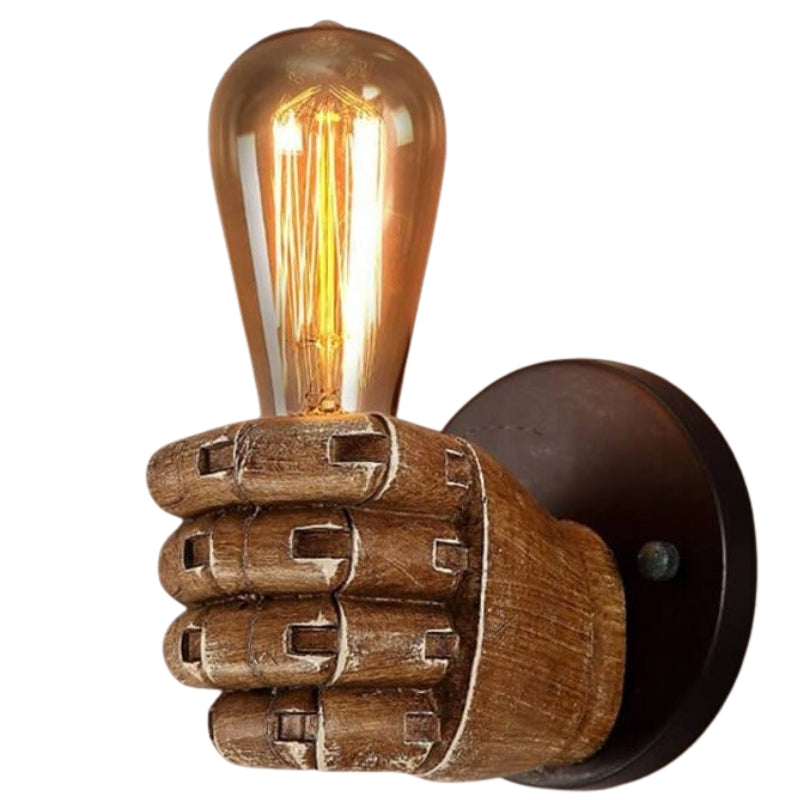 FistGlow – Industriel Væglampe i Resin med Trælook