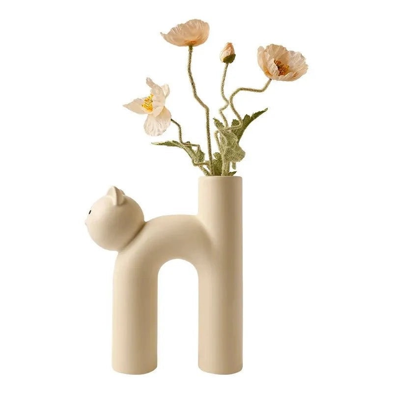WhimsiCat – H-formet Keramisk Kattevase i Flere Farver til Legende Borddekoration