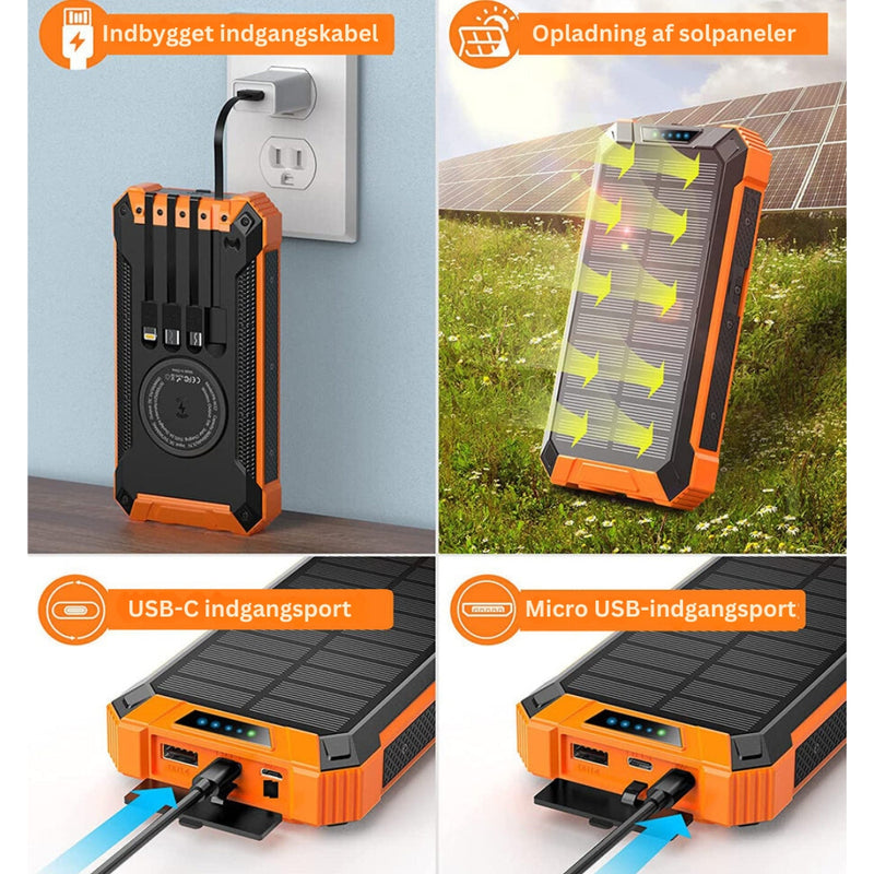 SunCharge - Solar Power Bank Med Flere Ladeporte