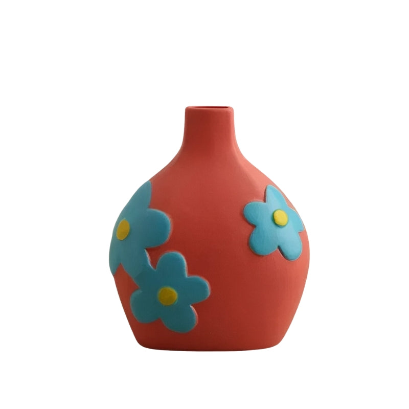 BloomBold – Håndmalet Keramisk Vase med Blomstermotiv i Flere Farver