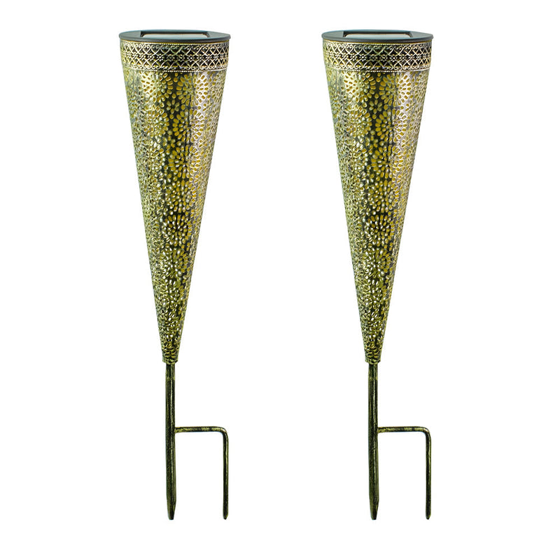 LumoFlora - 2-Pack koniske solcellelamper med blomstermønsterstake