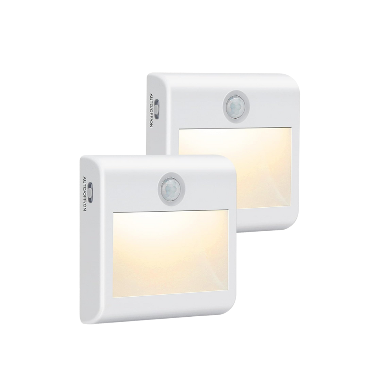 GlowMate – 2-pak selvklæbende LED-natlamper med bevægelsessensor