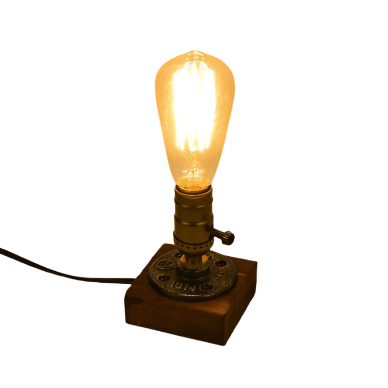 RustLume – Vintage Bordlampe i Lysestagestil med Fyrretræ og Jern