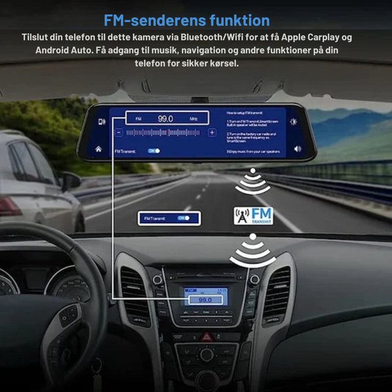 VisionRide – Smart spejlkamera med 4K-opløsning, bilspil, Android Auto og sikkerhedsadvarsler