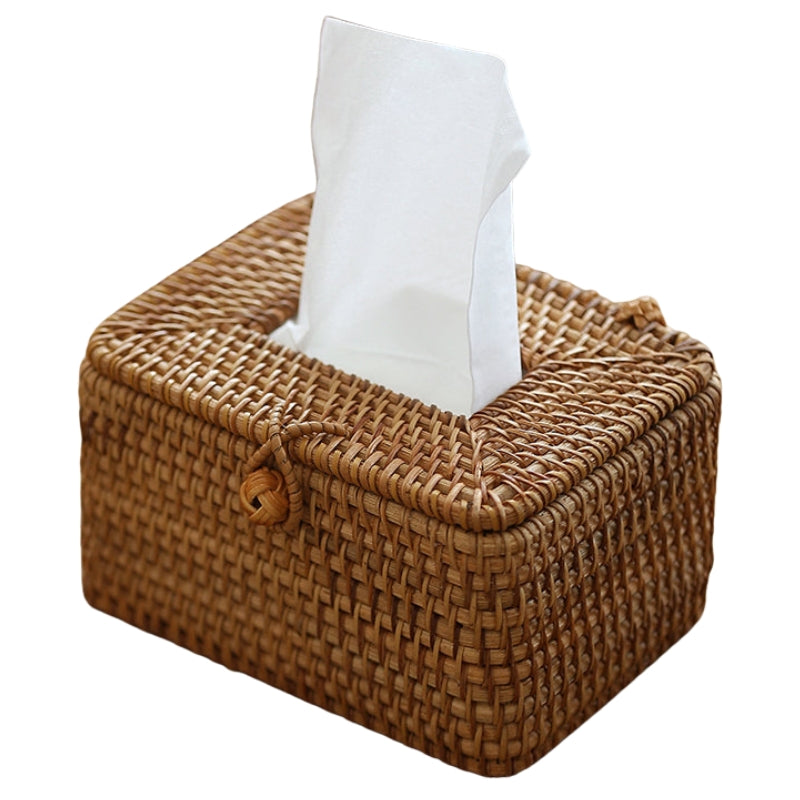 NatureWeave – Håndlavet Rattan Servietboks med Låg og Naturlig Struktur