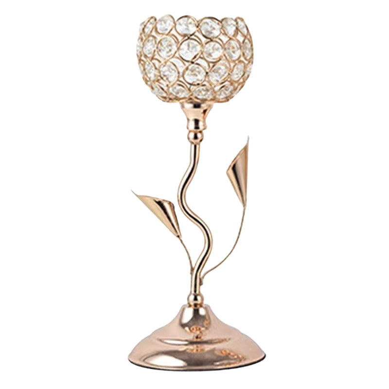 LumiFlor – Krystalblomst lysestage-sæt med klassisk metaldesign