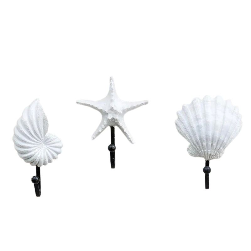 CoastalShell – 3-Pak Vægkroge i Harpiks med Nautisk Design