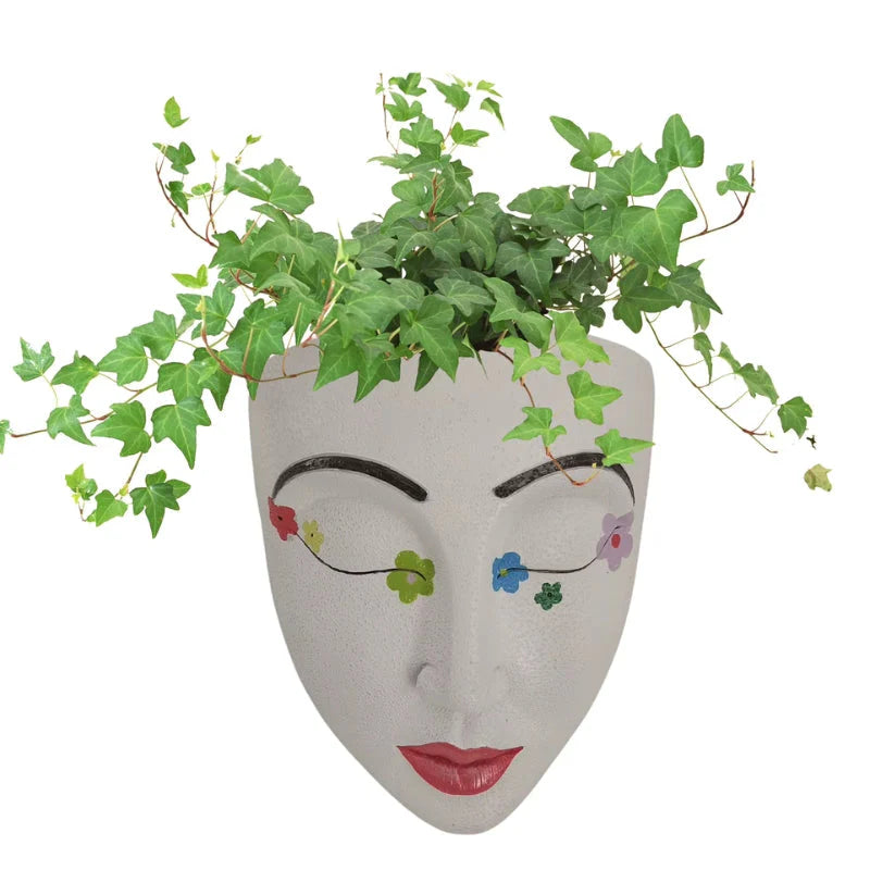 FaceBloom – Hængende Plantekrukke med Skulptureret Ansigtsmotiv til Små Planter og Sukulenter