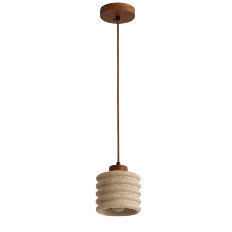 WabiGlow – Travertin Cylinder Pendellampe med Trædetalje