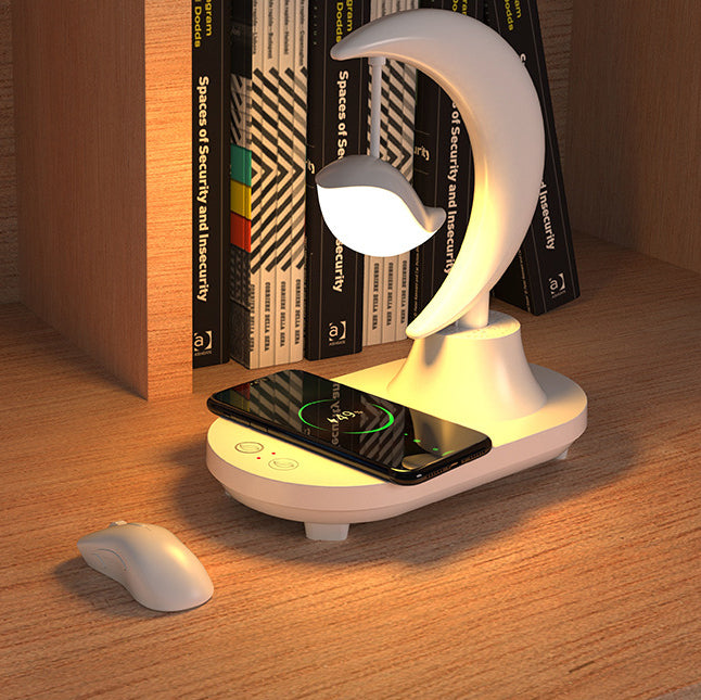 LunaSound - Trådløs måneformet LED-bordlampe med Bluetooth-højttaler og oplader