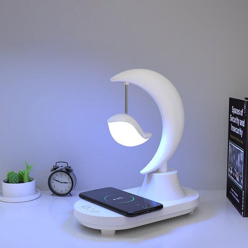 LunaSound - Trådløs måneformet LED-bordlampe med Bluetooth-højttaler og oplader