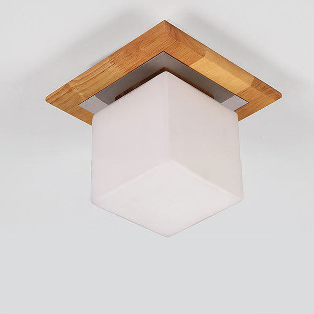 CubeLume – Nordisk Kvadratisk Loftlampe med Glas og Træ