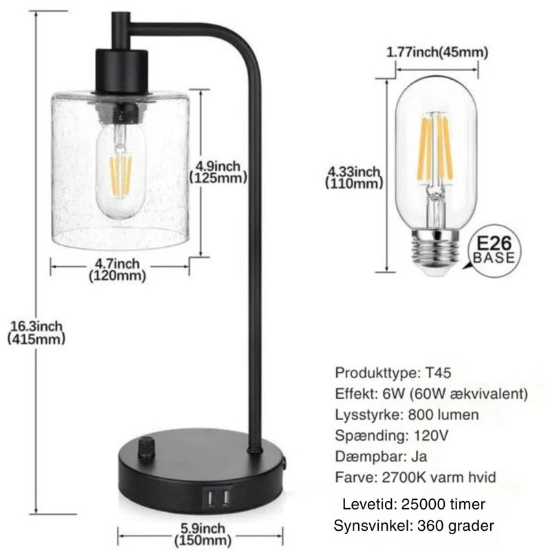 LumoDesk - Stilfuld LED-lampe med glasskærm og praktiske USB-porte til den moderne bolig