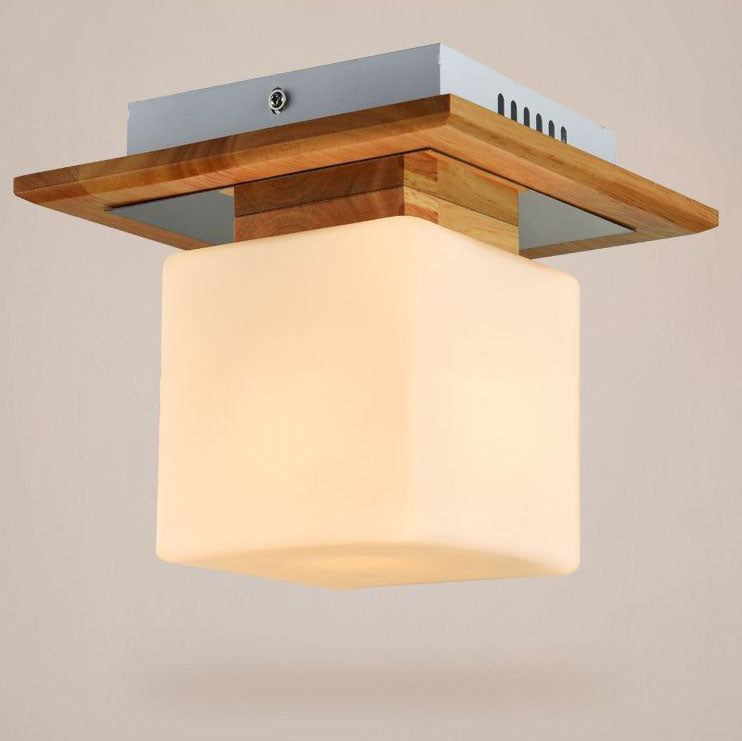 CubeLume – Nordisk Kvadratisk Loftlampe med Glas og Træ