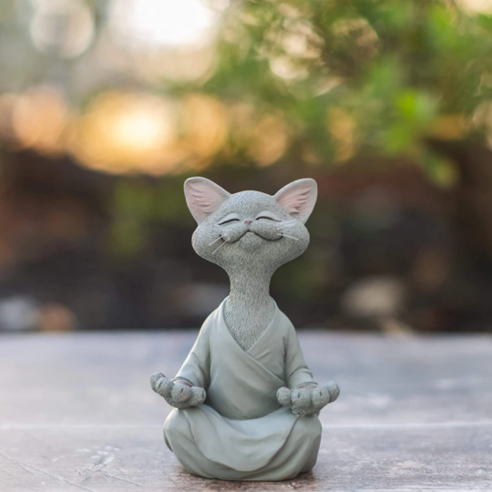 SerenePaws - Håndlavet Buddha Cat Statue til inspireret interiør