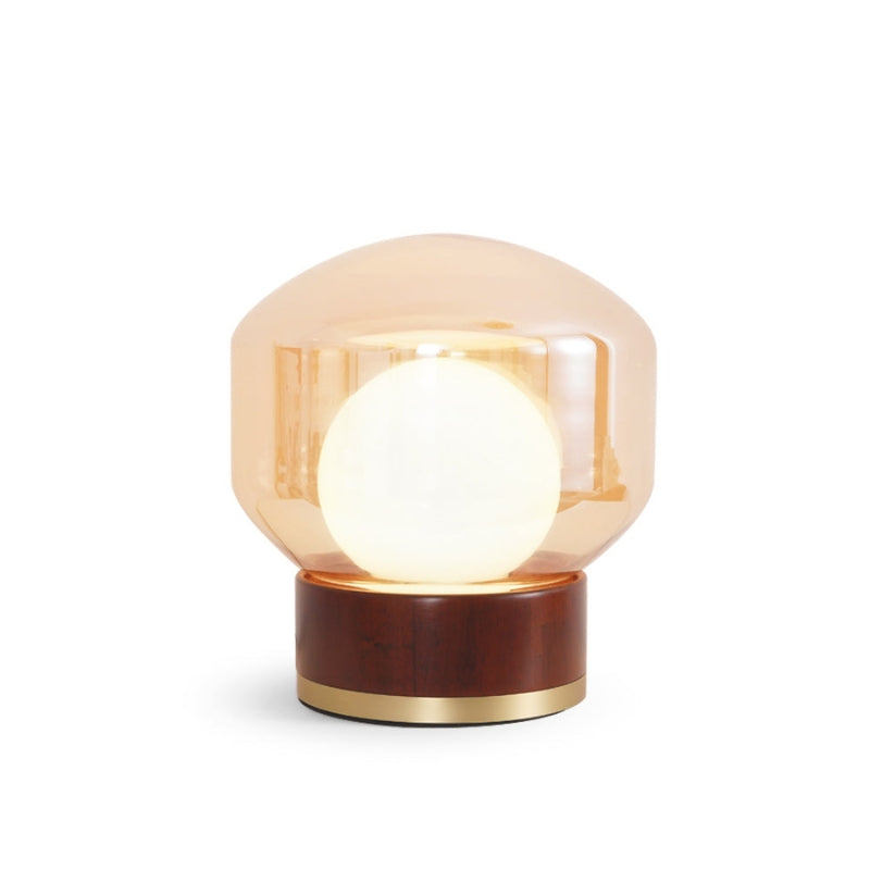 LumiCraft – Håndlavet glasbordlampe med træfod
