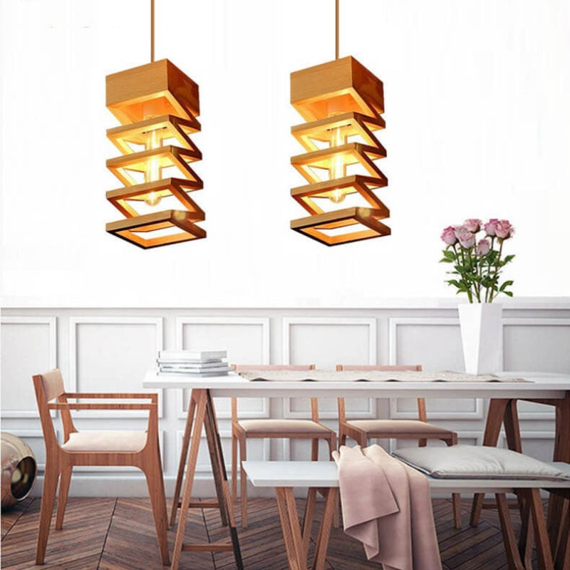 GeoWood – Moderne Geometrisk Pendellampe med Trædesign