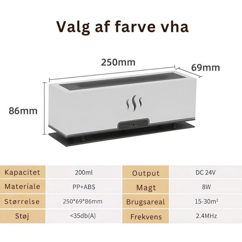 AromaLume - Bærbar Luftfugter Med Flammelys og Forfriskende Duft