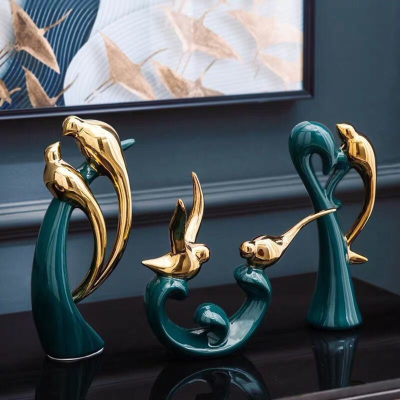 CharmiNest - Elegant Lovebird figurpar til tidløs og charmerende boligindretning
