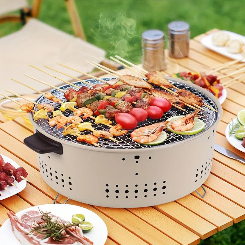 GrillEase – Bærbar kulgrill med røgreducerende design