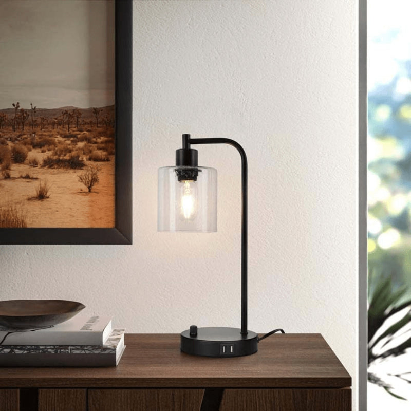 LumoDesk - Stilfuld LED-lampe med glasskærm og praktiske USB-porte til den moderne bolig